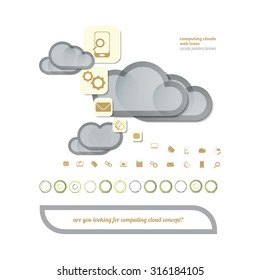 cloud computing technology concept with set of abstract circular pointers and web icons. vector graphic design