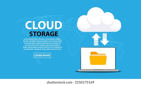 Tecnologia de computação em nuvem. Hospedagem, gerenciamento de rede, dados.Notebook com armazenamento em nuvem.Notebook carrega arquivos no servidor em nuvem.Troca de informações.