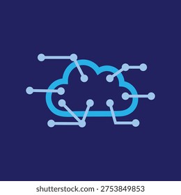 Cloud computing technology icon with digital connection nodes, modern network and data storage concept illustration.