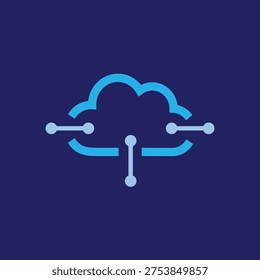 Cloud computing technology icon with digital connection nodes, modern network and data storage concept illustration.
