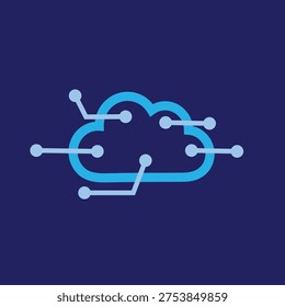 Cloud computing technology icon with digital connection nodes, modern network and data storage concept illustration.