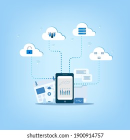 Cloud computing technology with icons on digital device vector illustration