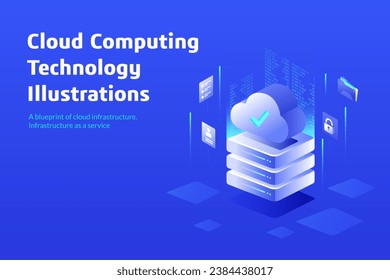 Cloud Computing Technology Illustrations, A blueprint of cloud infrastructure. Infrastructure as a service