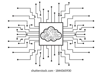 Cloud computing, Cloud computing technology internet concept, Cloud icon with circuit board isolated in white background. vector illustration