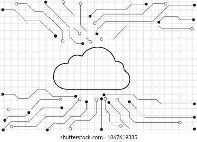 Cloud computing, Cloud computing technology internet concept, Cloud icon with circuit board isolated in white background. vector illustration