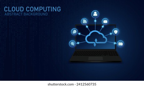 Cloud Computing technology Internet and cyber technology concept. Abstract cloud connection technology on a blue color background. Cloud Computing network with internet icons. Vector and Illustration.