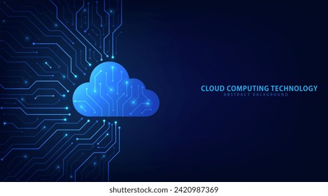 Cloud Computing technology Internet and cyber technology concept. Abstract cloud connection technology on a blue color background. Cloud Computing network with internet icons. Vector and Illustration.