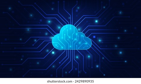 Cloud Computing technology Internet and cyber technology concept. Abstract cloud connection technology on a blue color background. Cloud Computing network with internet icons. Vector and Illustration.