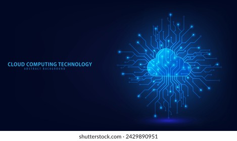 Cloud Computing technology Internet and cyber technology concept. Abstract cloud connection technology on a blue color background. Cloud Computing network with internet icons. Vector and Illustration.