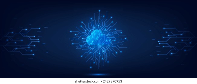 Cloud Computing technology Internet and cyber technology concept. Abstract cloud connection technology on a blue color background. Cloud Computing network with internet icons. Vector and Illustration.