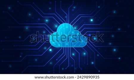 Cloud Computing technology Internet and cyber technology concept. Abstract cloud connection technology on a blue color background. Cloud Computing network with internet icons. Vector and Illustration.