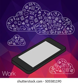 Cloud computing technology in mobile phone. Vector abstract minimal background for banner