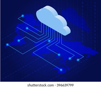 Cloud Computing Technology. Network Concept. Social Networking. Flat 3d Isometric Illustration. For Infographics And Design 