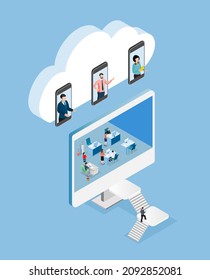 Cloud computing technology is online storage future modern internet business for global data information exchange. Digital service or app with data transfering. Online computing technology.