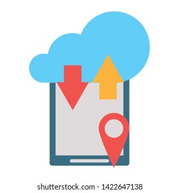 Cloud computing technology tablet and gps tracking symbols vector illustration graphic design