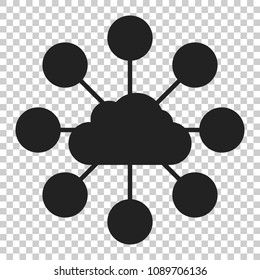 Cloud computing technology vector icon in flat style. Laptop screen on isolated transparent background. Infographic analytics network business concept.