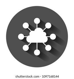 Cloud computing technology vector icon in flat style. Laptop screen with long shadow. Infographic analytics network business concept.