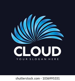 Cloud computing technology vector logo design template