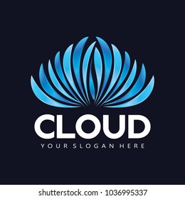 Cloud computing technology vector logo design template