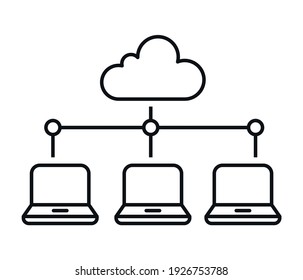 Cloud Computing Technology Vector Sign On White Background, Monitor And Storage Icon In Outline Style Mobile And Web. Vector Graphics.