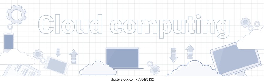 cloud Computing Text On Squared Notebook Paper Background Horizontal Web Banner Vector Illustration