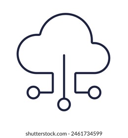 Cloud computing thin line icon. Data cloud tech circuit logo. Database, big data. Technology linear symbol isolated on white background. Editable vector stroke. Pixel perfect.