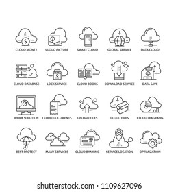 Cloud computing thin line icons set