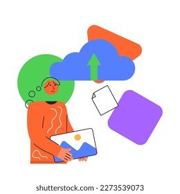 Cloud computing trendy character. Hosting platform service. data storage and processing vector illustration. Flat concept great for social media promotional materials.