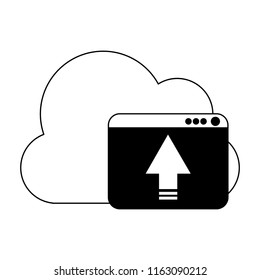 Cloud computing upload in black and white