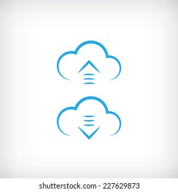 Cloud computing upload and download computer symbols or icons. Eps10 vector illustration for user interface.
