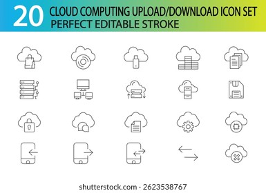 CONJUNTO DE ÍCONES DE DOWNLOAD DE UPLOAD DA COMPUTAÇÃO EM NUVEM