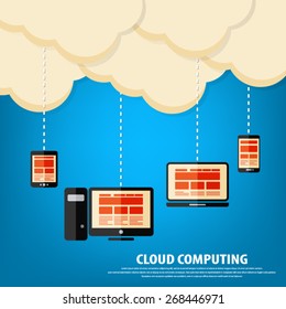 Cloud computing - with various devices .Vector illustration .