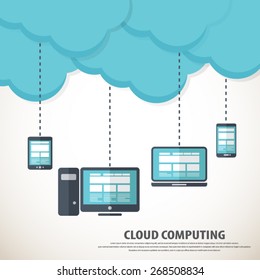 Cloud computing - with various devices .Vector illustration .