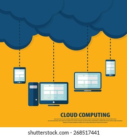 Cloud computing - with various devices .Vector illustration .