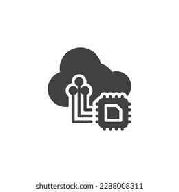 Cloud computing vector icon. AI technology filled flat sign for mobile concept and web design. Computer microchip and cloud glyph icon. Symbol, logo illustration. Vector graphics