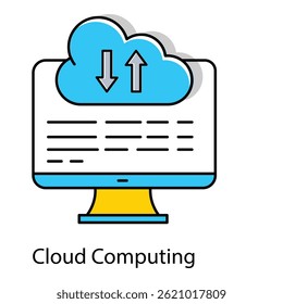 Ícone de vetor de computação em nuvem que representa plataformas SaaS, armazenamento de dados on-line e serviços de infraestrutura virtual