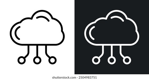 Cloud computing vector icon set black and white filled and outlined style.