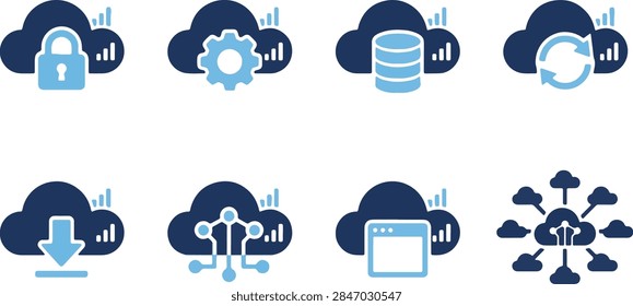 Cloud Computing vector icon set, editable flat line icons collection