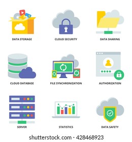 Cloud computing vector icons set modern flat style