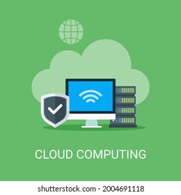 Cloud computing vector illustration concept in flat style. cloud, computer, shield, database, server icon suitable for many purposes.