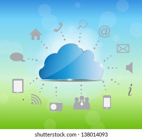 Cloud computing vector illustration on nature background. Vector illustration.
