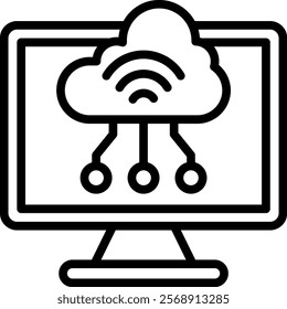 Cloud Computing Vector Lineal Icon On White Background.