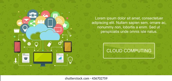 Cloud computing. Web banner, slider or vector flat background.