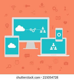 Cloud computing. Web icons set. Vector illustration.