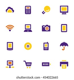 Cloud computing web icons set. Electronics and computers mobile symbols.