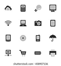 Cloud computing web icons set. Electronics and computers mobile symbols.