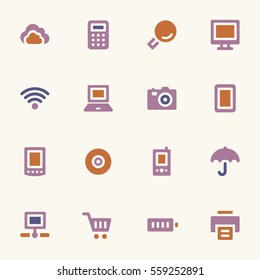 Cloud computing web icons set. Electronics and computers mobile symbols.