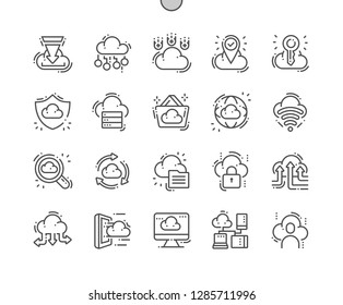 Cloud Computing Well-crafted Pixel Perfect Vector Thin Line Icons 30 2x Grid for Web Graphics and Apps. Simple Minimal Pictogram