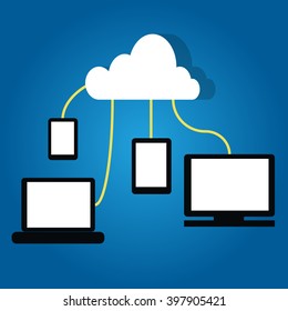 Cloud computing which the cloud on the center include Notebook,Computer,Smartphone,Tablet vector
