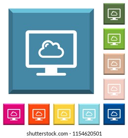 Cloud computing white icons on edged square buttons in various trendy colors